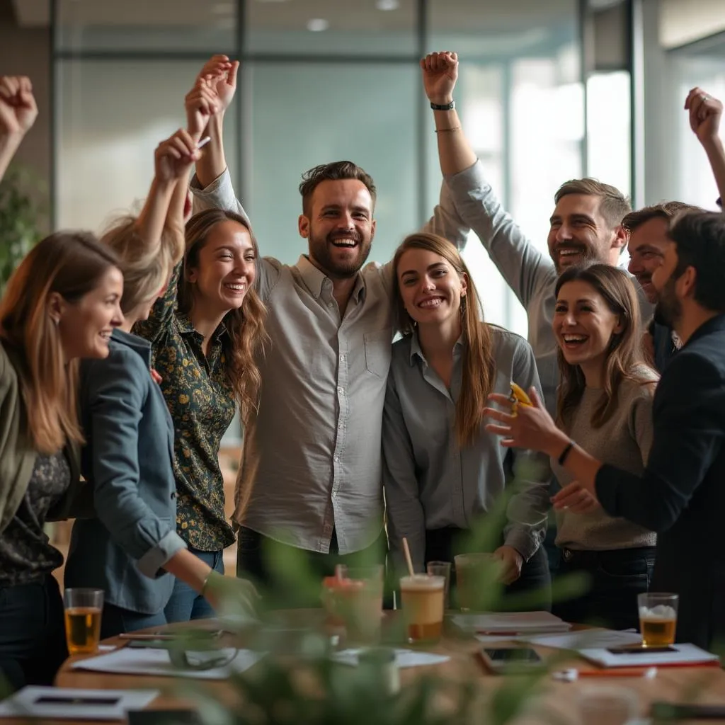 Plant team members celebrating a client's funding success