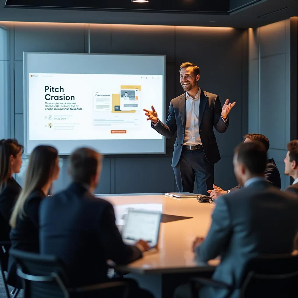 Entrepreneur presenting to investors